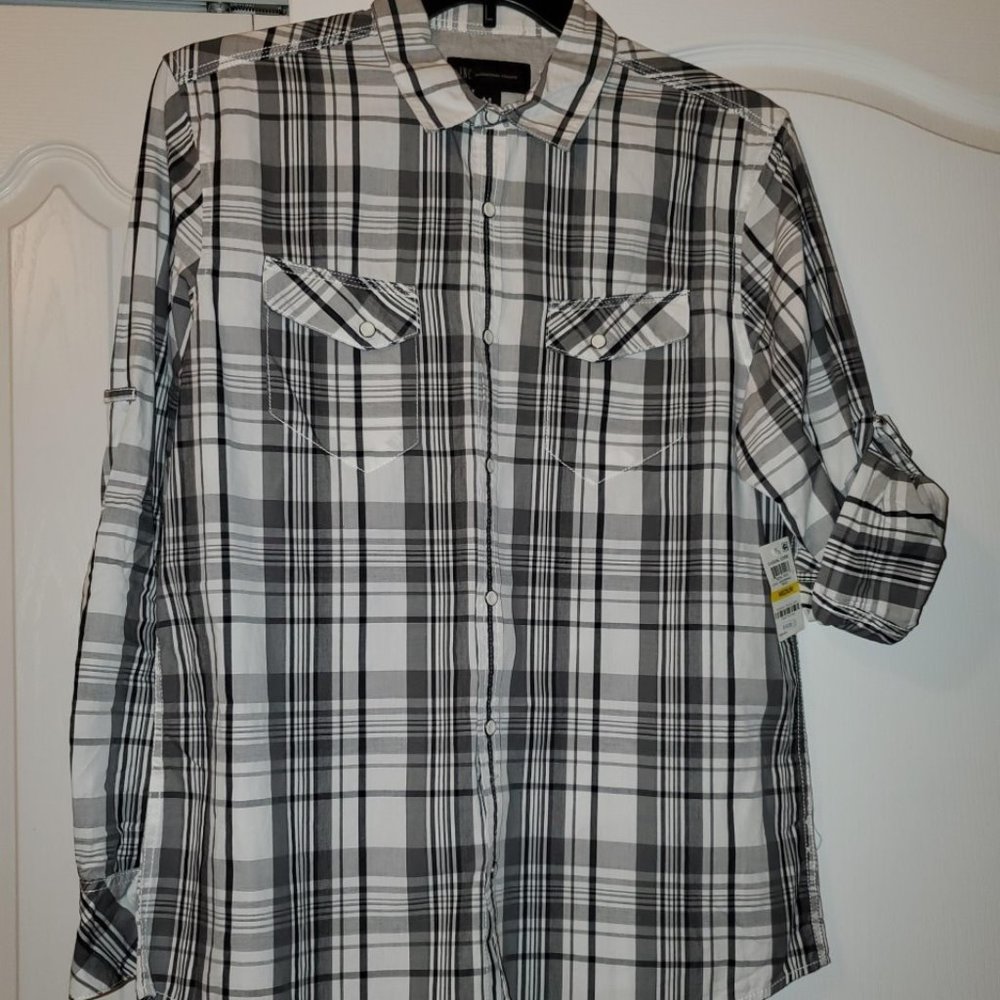 #316 INC Gray/White Button Down Long Sleeve Medium